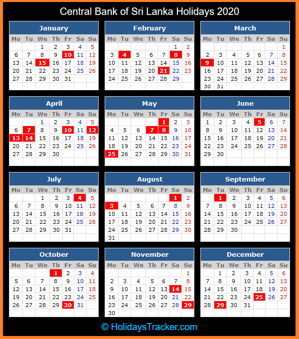 Central Bank Of Sri Lanka Holidays 2020 - Holidays Tracker-2021 Holidays Mercantile Sl