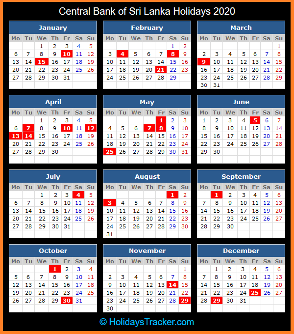 Central Bank Of Sri Lanka Holidays 2020 - Holidays Tracker-Mercentile Holidays In Sri Lanka 2021