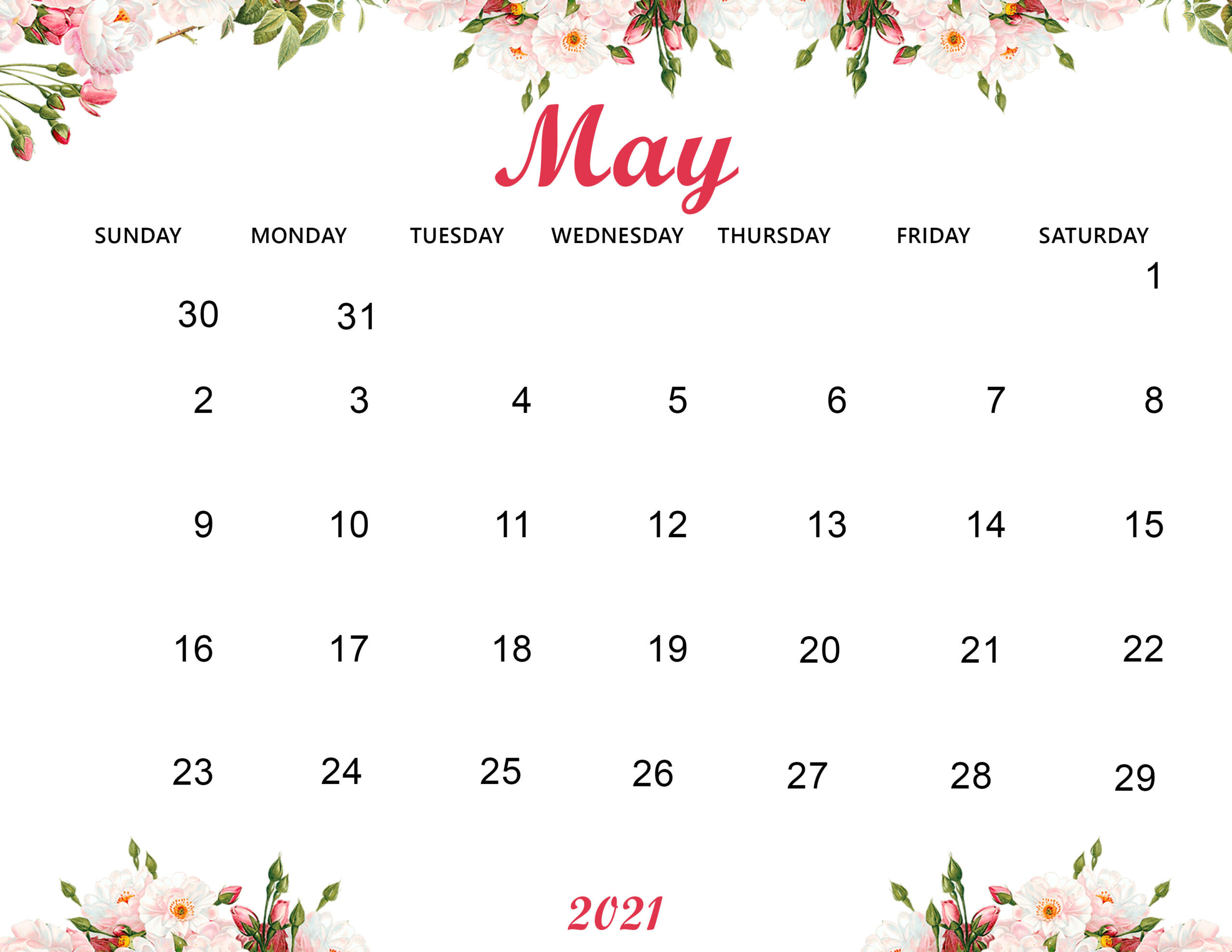 Cute May 2021 Calendar Printable Wallpaper - Thecalendarpedia-Monthly Calendar 2021 For Wallpaper