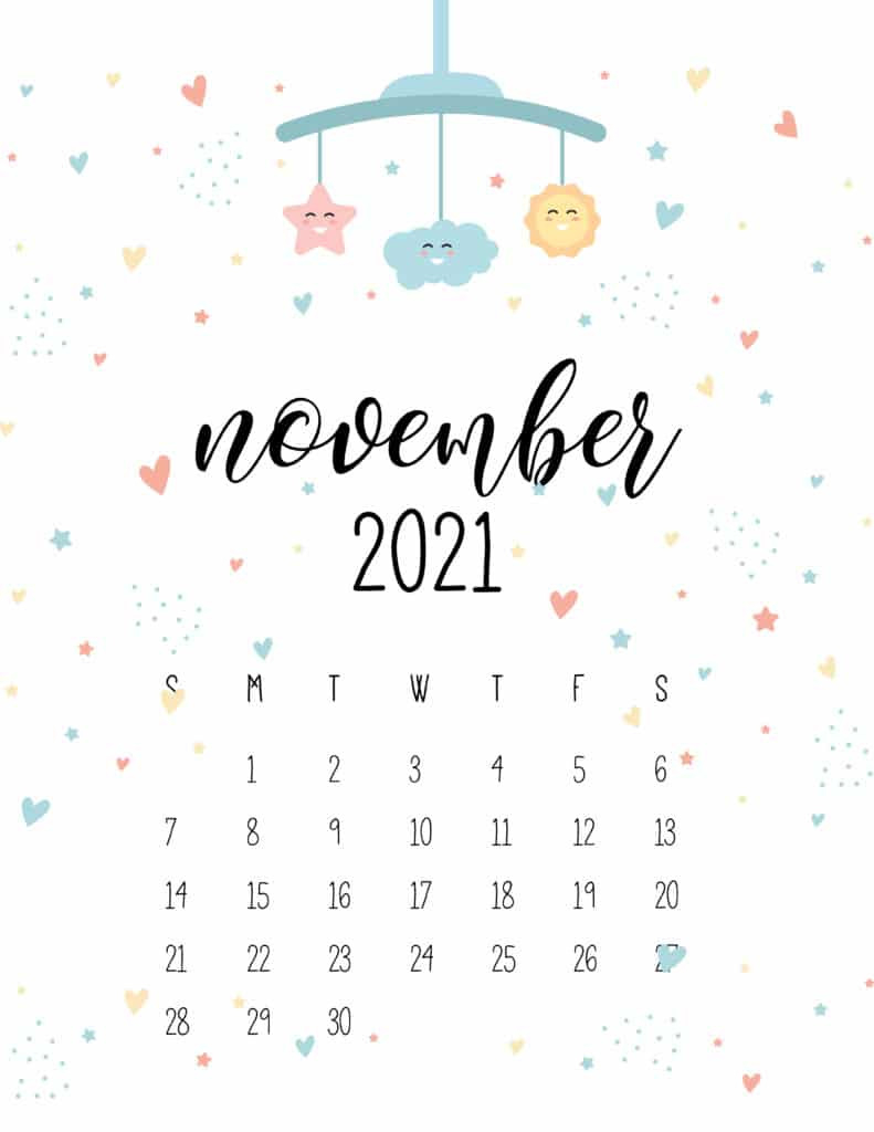 Cute Nursery Mobile Calendar 2021 - World Of Printables-Free 81/2 X 11 Printable Blank Calendar November 2021