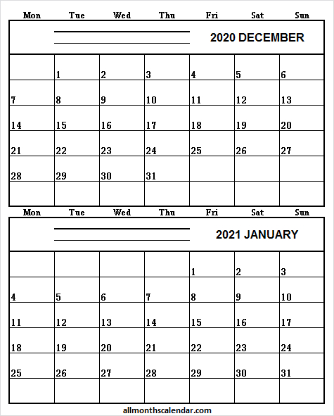 December 2020 January 2021 Calendar A4 Printable - Pinterest-January Through December 2021 Calendar