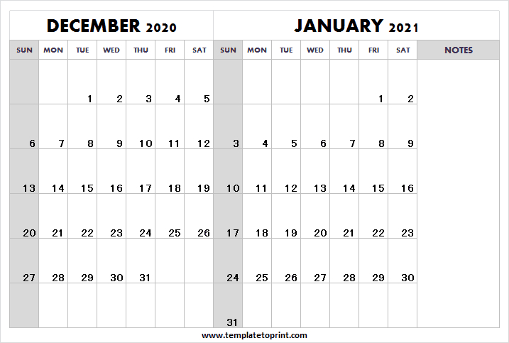 December 2020 January 2021 Calendar - Monthly Planner 2020-January Through December 2021 Calendar