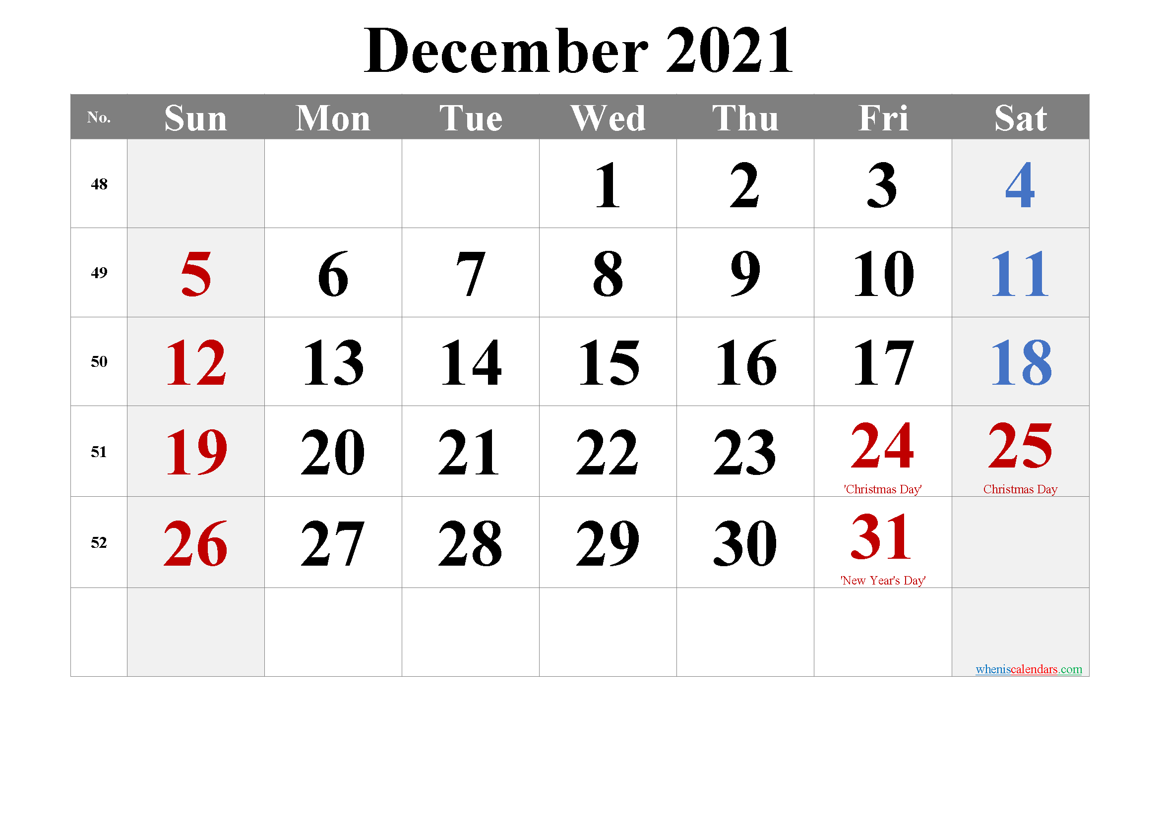 December 2021 Printable Calendar With Holidays - 6-January Through December 2021 Calendar