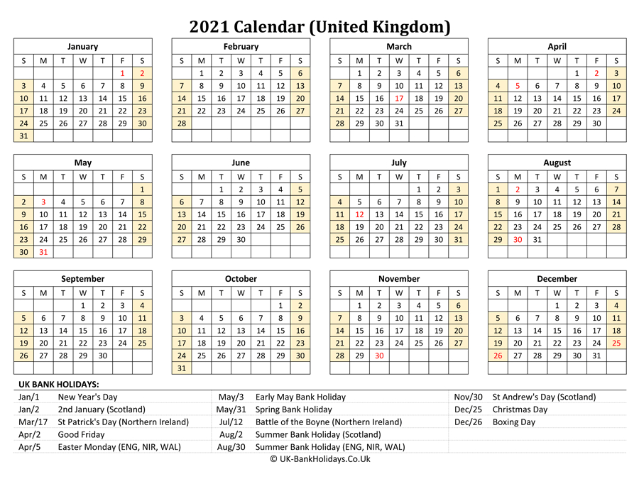 Download 2021 Uk Calendar Printable With Holidays-2021 Calendar With Bank Holidays