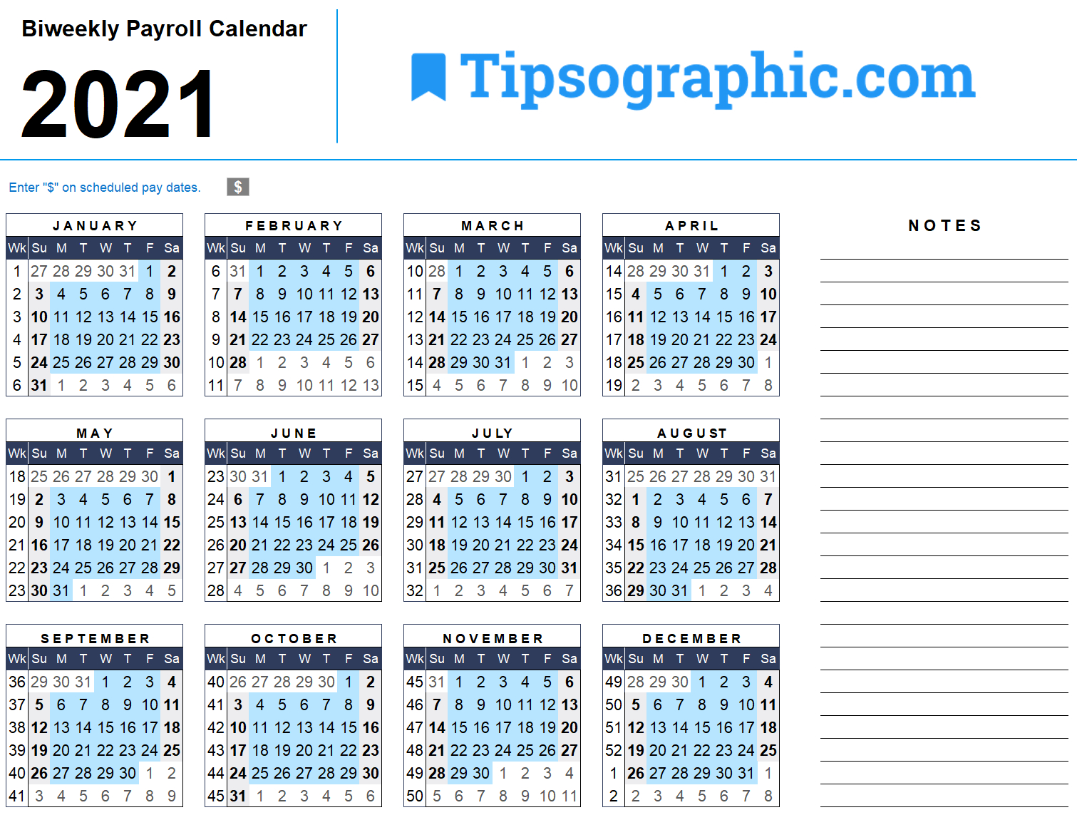 Download The 2021 Biweekly Payroll Calendar | Tipsographic-2021 Employee Vacation Calendar Excel Template