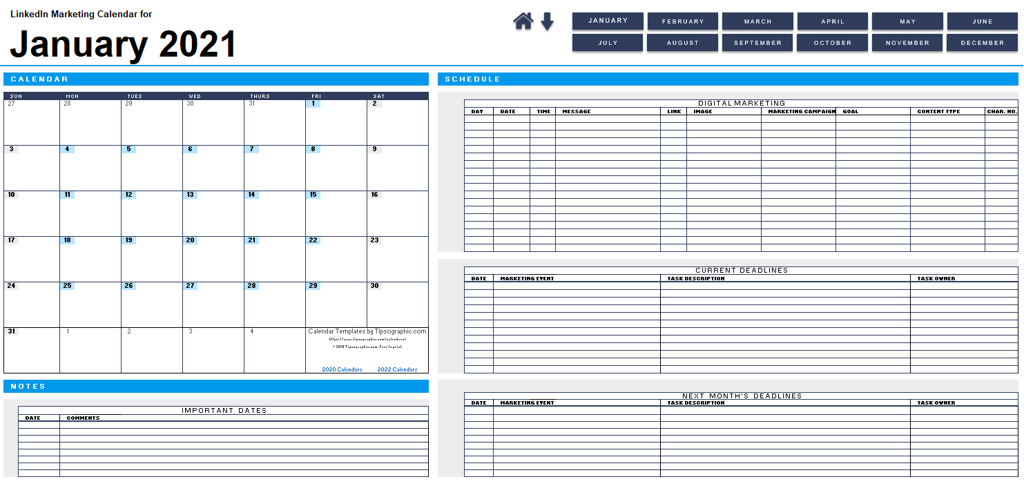 Download The 2021 Linkedin Marketing Calendar (Blank-Google Sheets 2021 Calendar Template