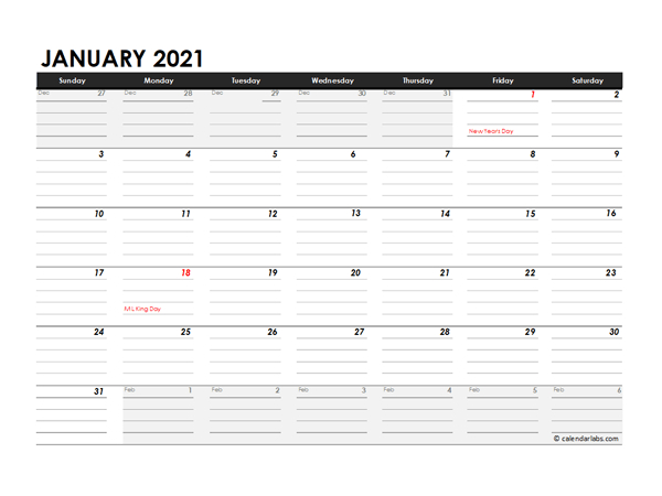 Editable 2021 Monthly Calendar Excel Template - Free-Monthly Planner 2021 Template