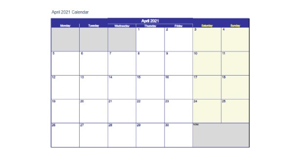 Editable April 2021 Calendar Excel - 2021 Calendar-Free Editable Calendar Template 2021 Excel