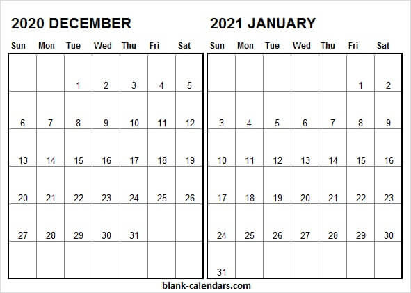 Editable December 2020 January 2021 Calendar - Blank-January Through December 2021 Calendar
