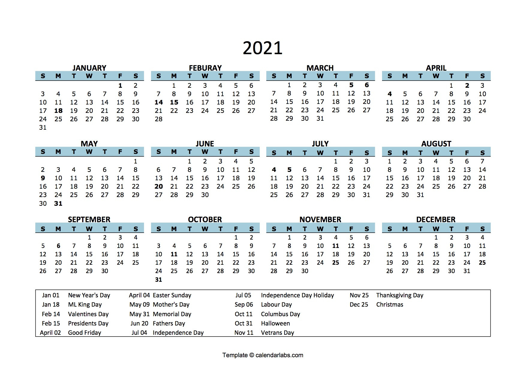 Editable Free Printable 2021 Calendar With Holidays-Free Blank Calendar Templates 2021