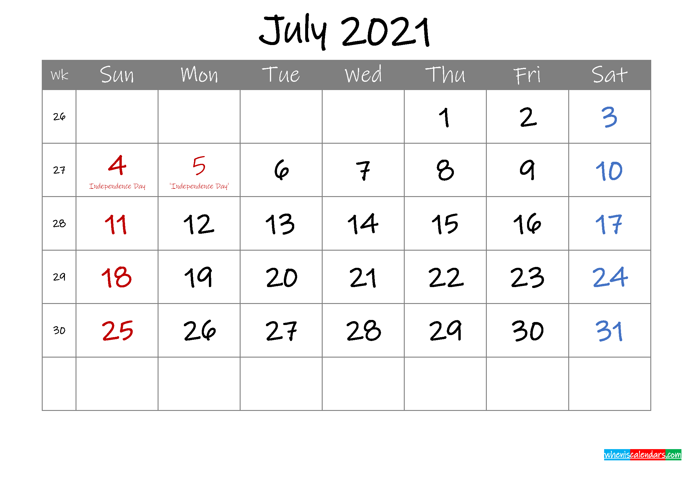 Editable July 2021 Calendar With Holidays - Template-July 2021 Starfall Calendars