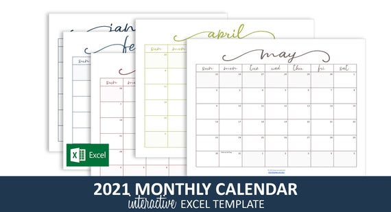 Elegant Monthly Calendar 2021 Excel Template Printable | Etsy-Excel 2021 Calendar Vertical List