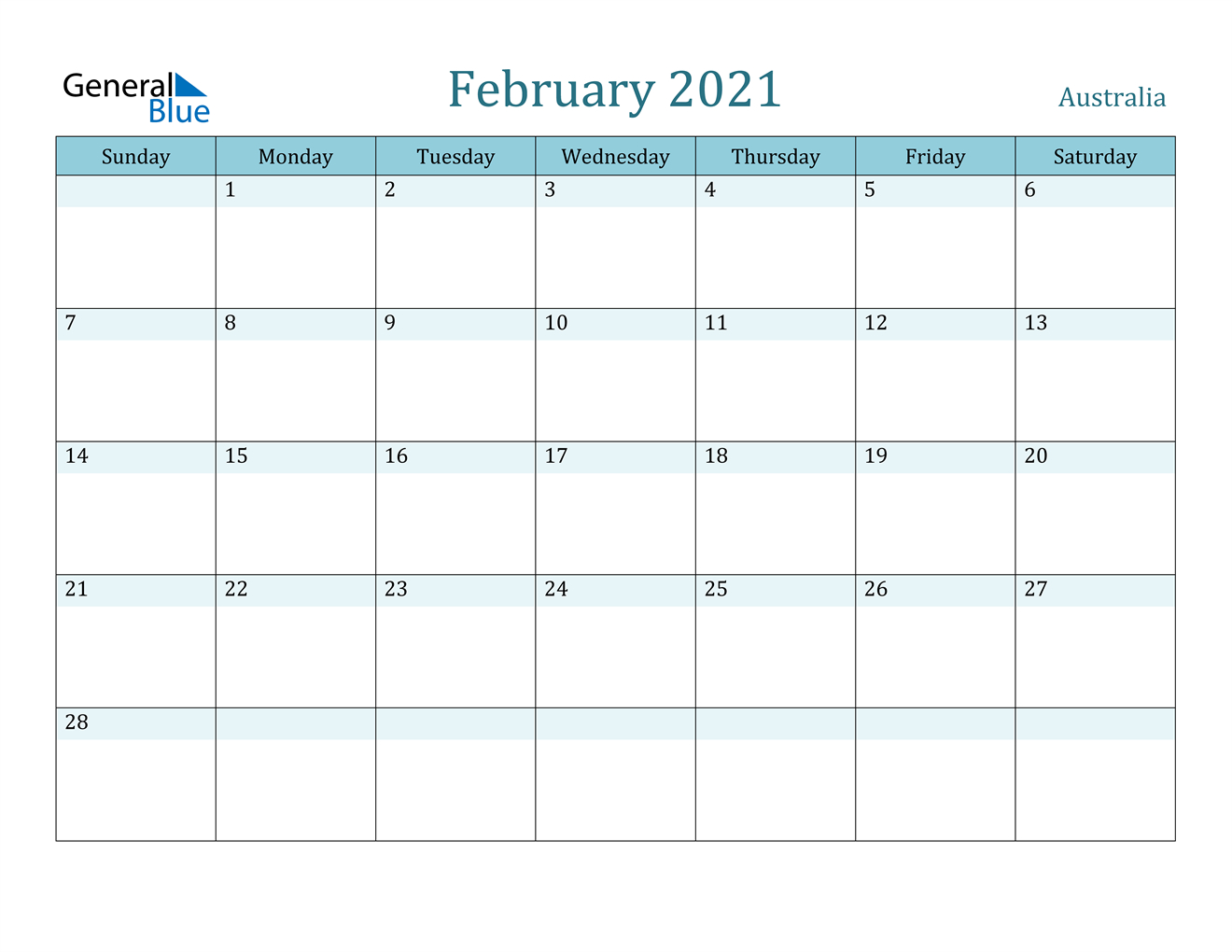 February 2021 Calendar - Australia-February 2021 Calendar
