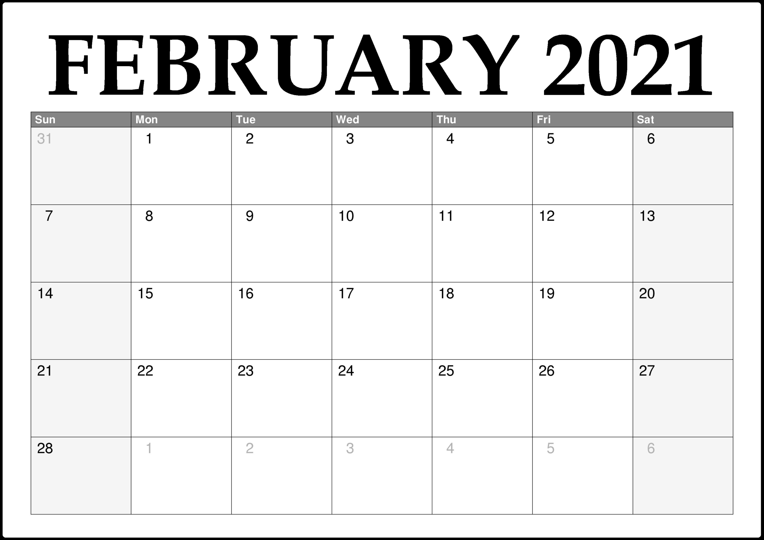 February 2021 Calendar With Holidays - Printable Calendar-February 2021 Calendar