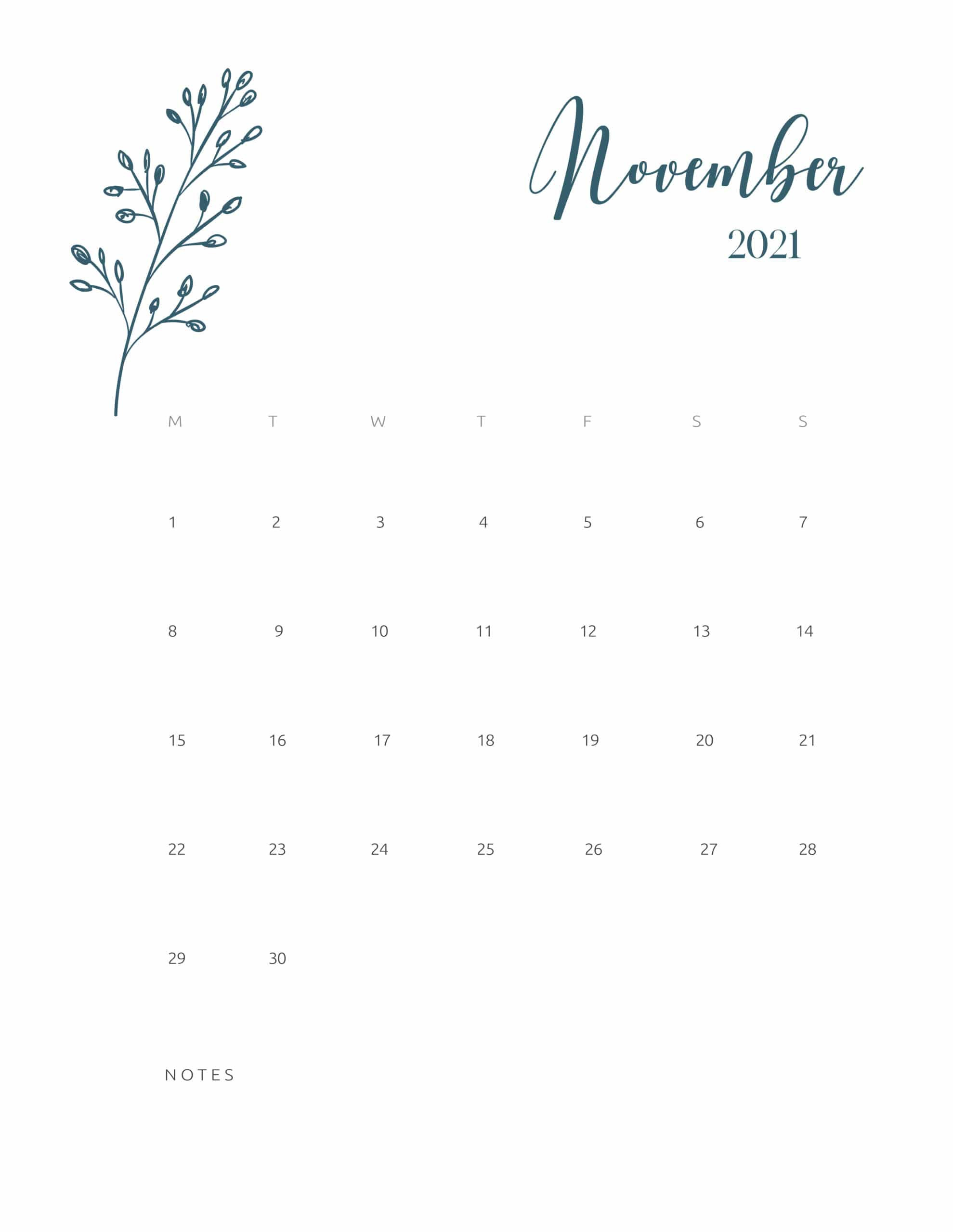 Floral Calendar 2021 Free Printable From World Of Printables-Free 81/2 X 11 Printable Blank Calendar November 2021