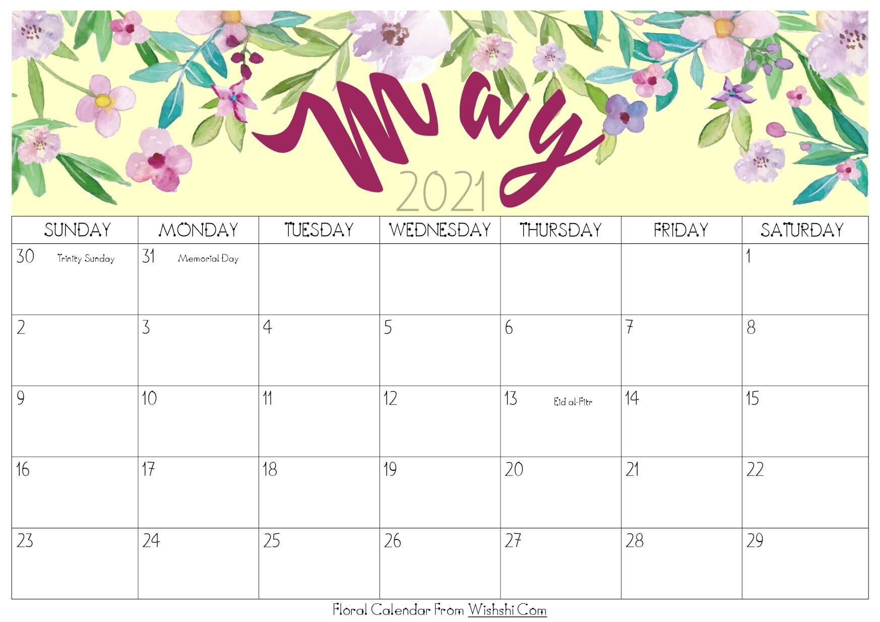 Floral May 2021 Calendar Printable - Free Printable-Calendar May 2021
