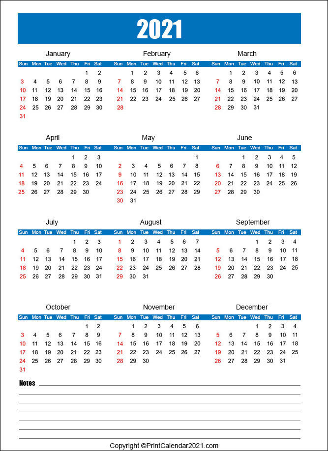Free 2021 Calendar With Notes-Google Sheets 2021 Calendar Template
