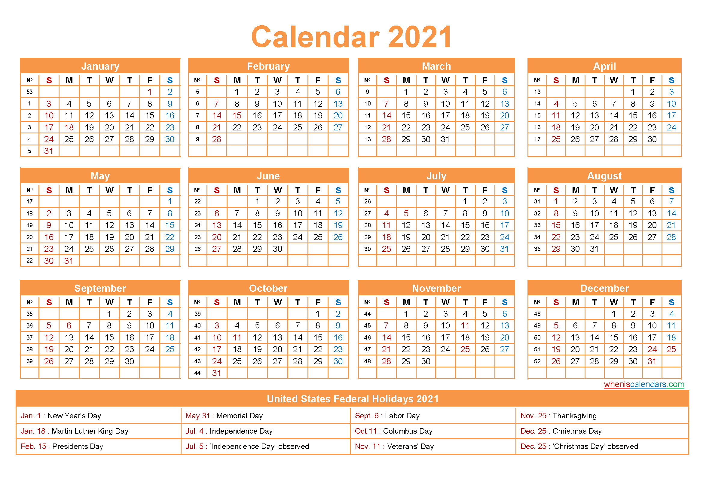 Free 2021 Printable Calendar With Holidays-Free Editable Vacation Calendar Template 2021 Excel