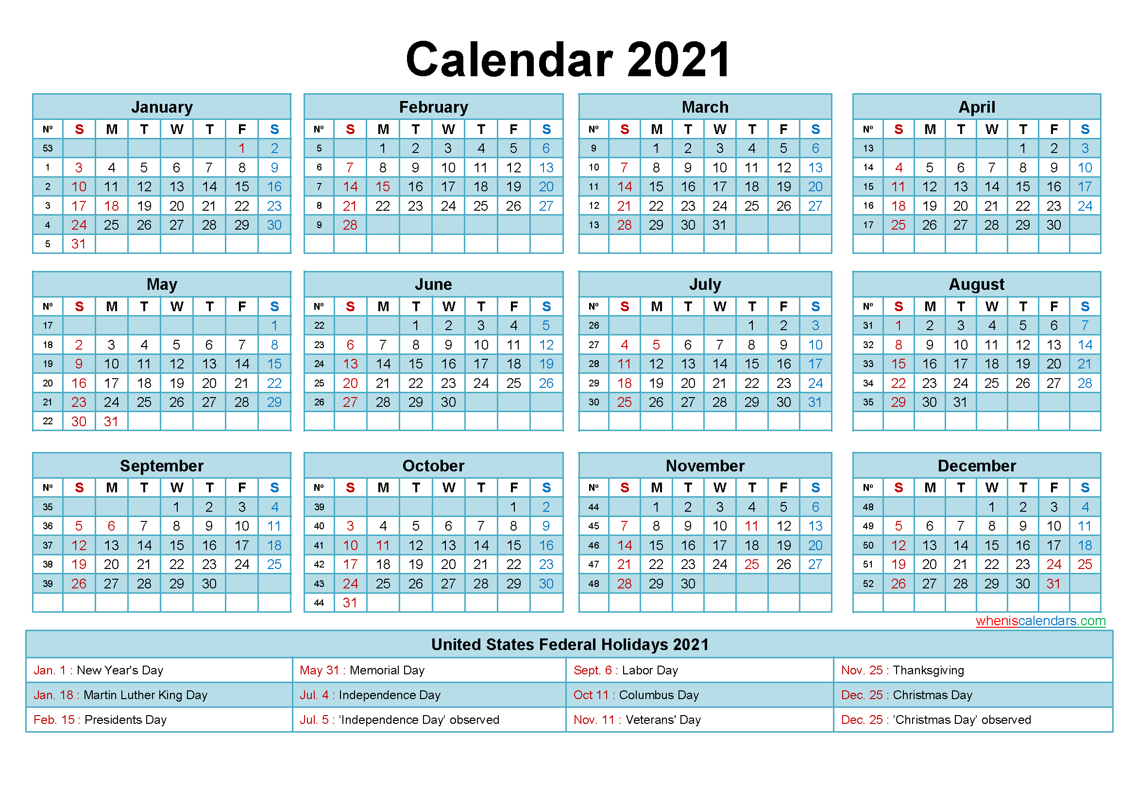 Free 2021 Printable Calendar With Holidays-Free Printable Calendar 2021 Monthly