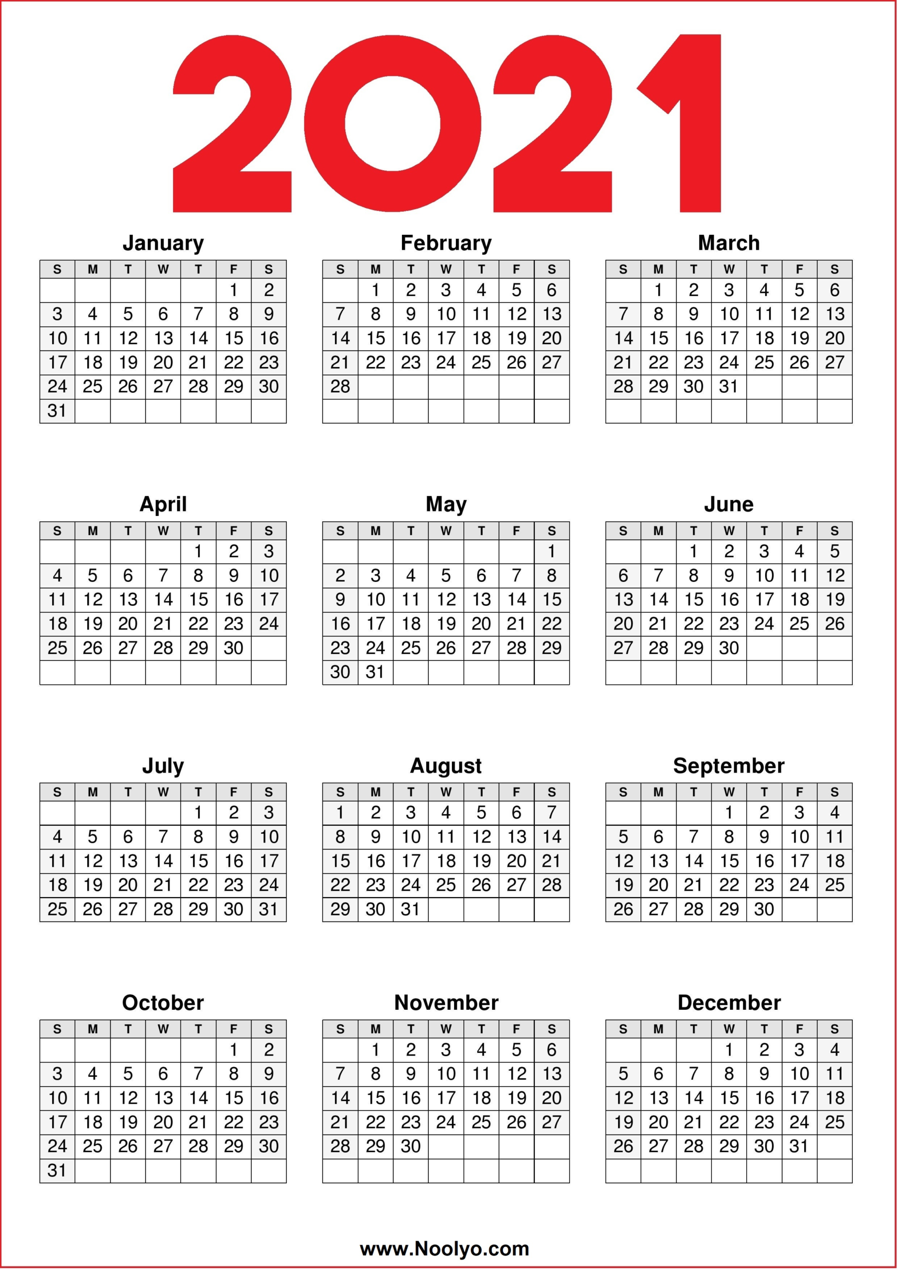 Free 2021 Yearly Calender Template : Calendar 2021-Free Printable Month Calendar 2021