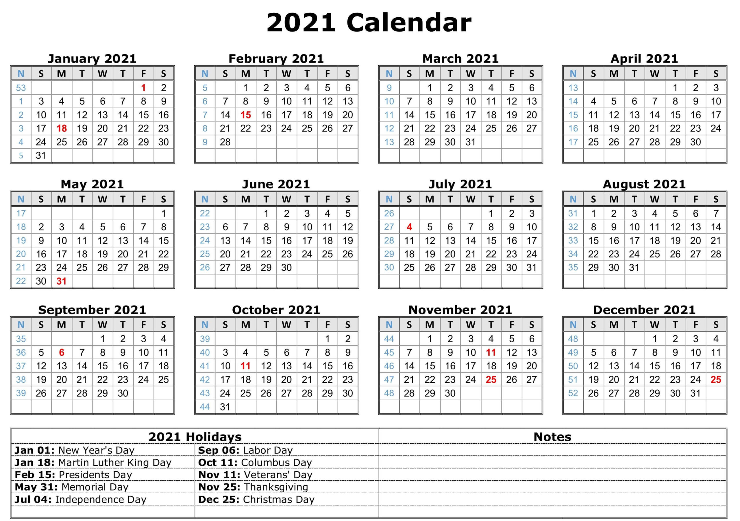 Free Blank Monthly 2021 Printable Calendar Template-Fillable Calendar 2021-2021 Year