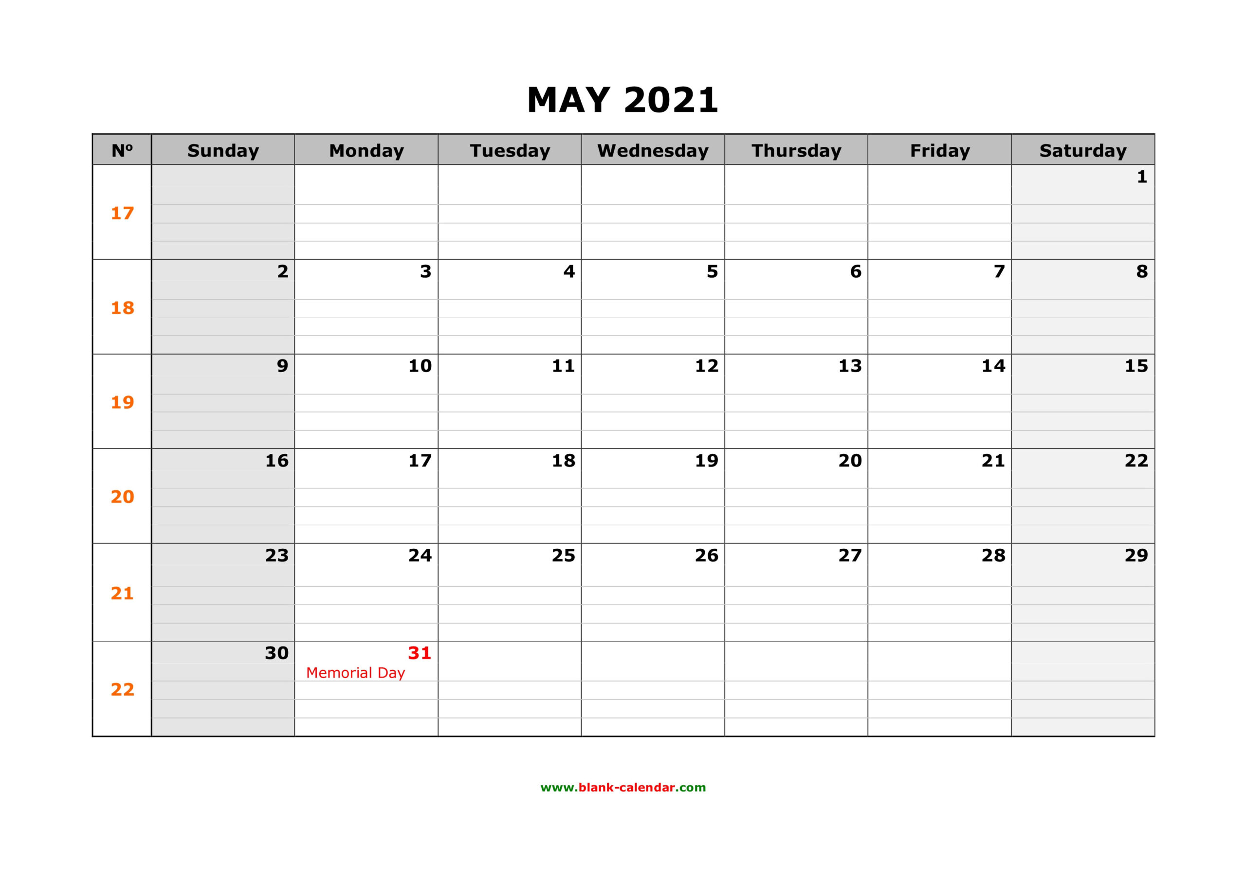 Free Download Printable May 2021 Calendar, Large Box Grid-Print Free Calendars Without Downloading 2021