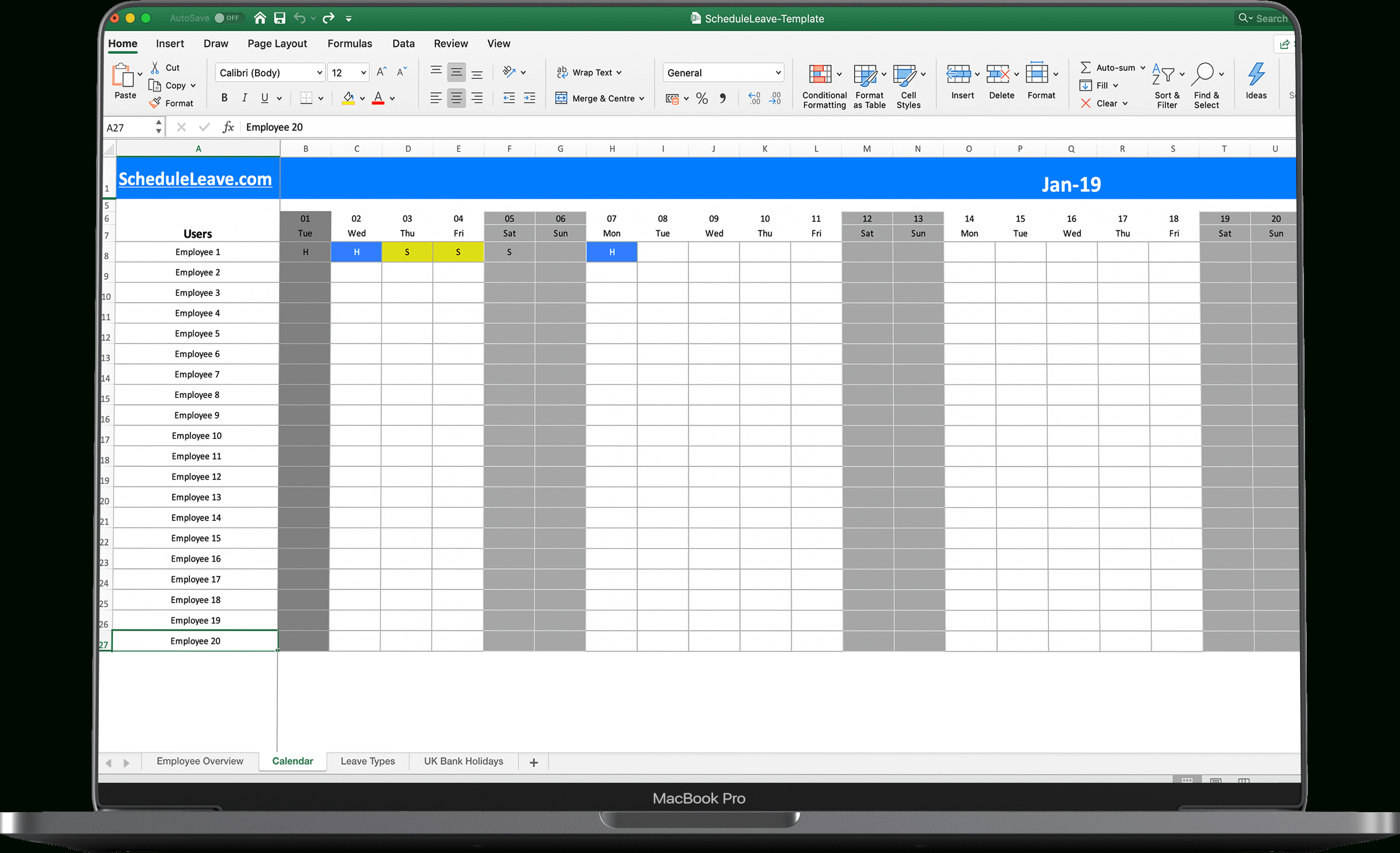 Free Excel Leave Calendar 2021 Spreadsheet Template-2021 Employee Vacation Calendar