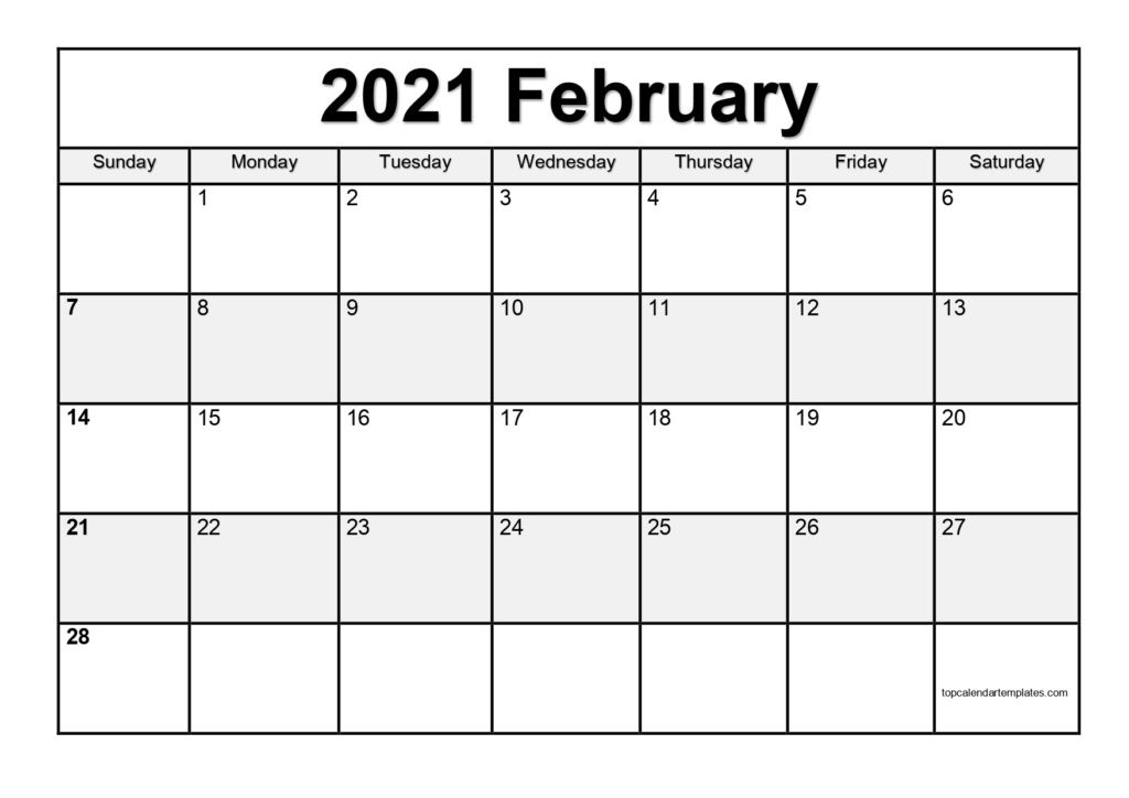 Free February 2021 Calendar Printable (Pdf, Word)-2021 Calendar Fillable