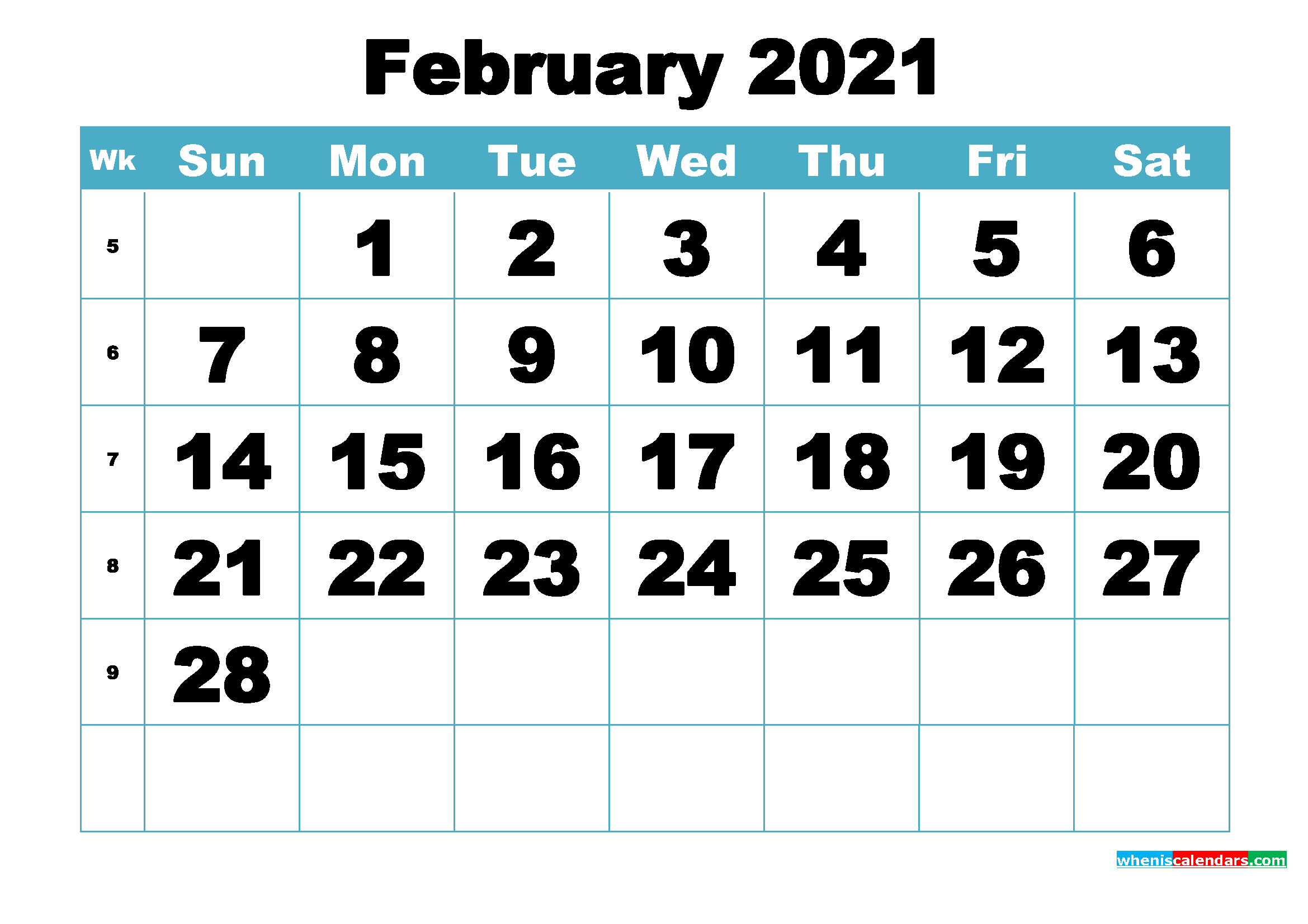 Free February 2021 Printable Monthly Calendar Template-Calendar Templates 2021 February