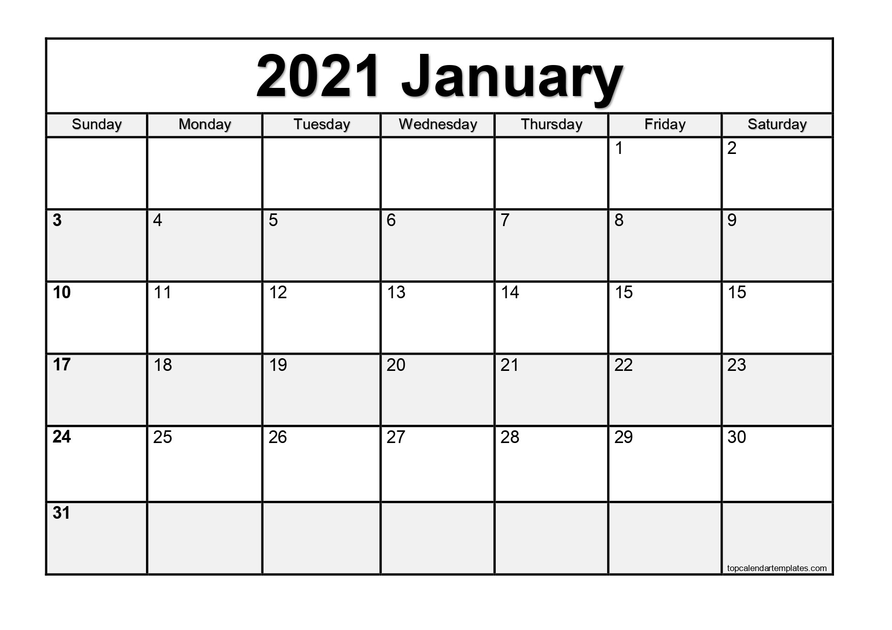 Free January 2021 Calendar Printable Blank Templates-Free Printable Month Calendar 2021