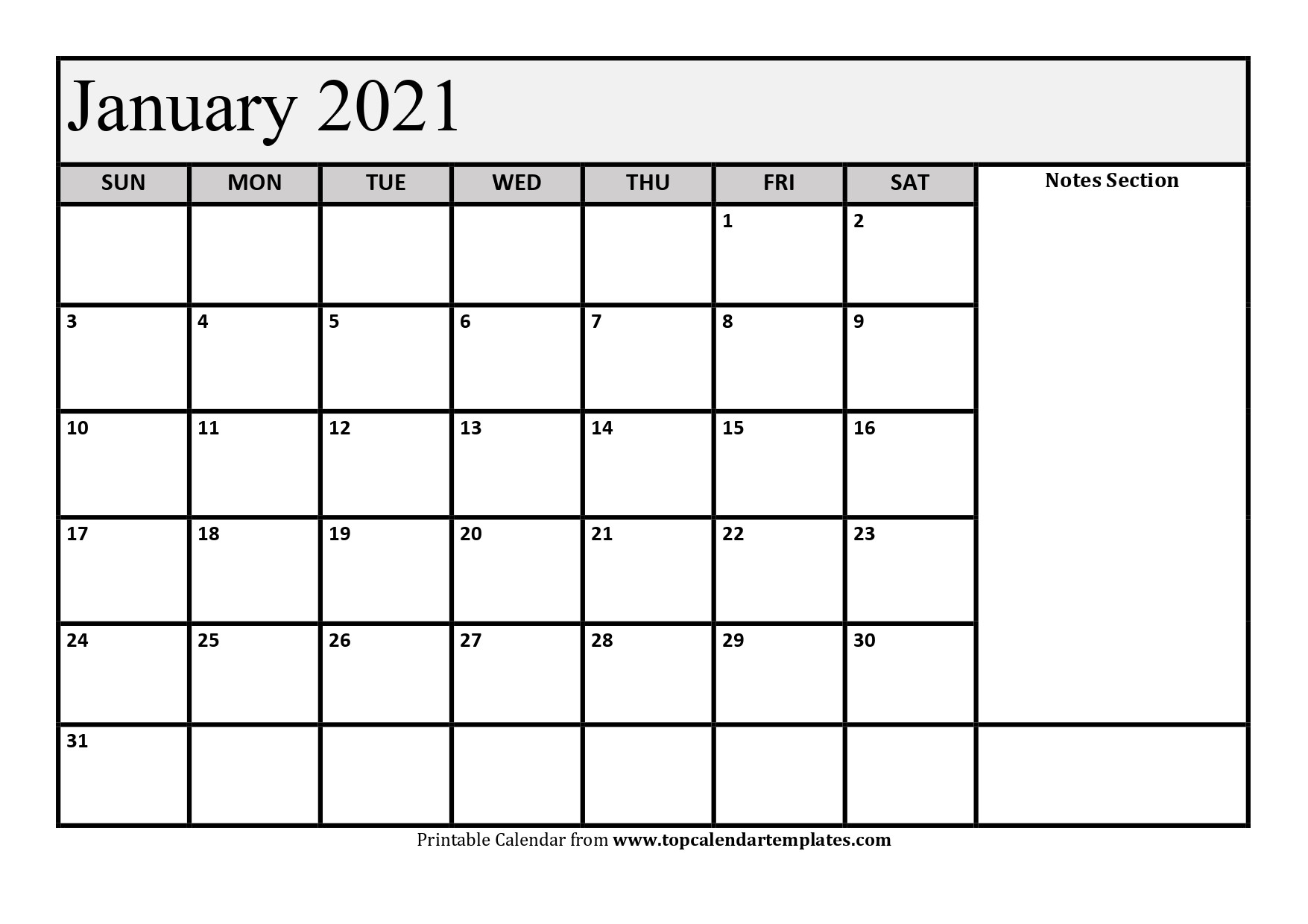 Free January 2021 Calendar Printable - Monthly Template-Monthly Calendar 2021 Printable Free