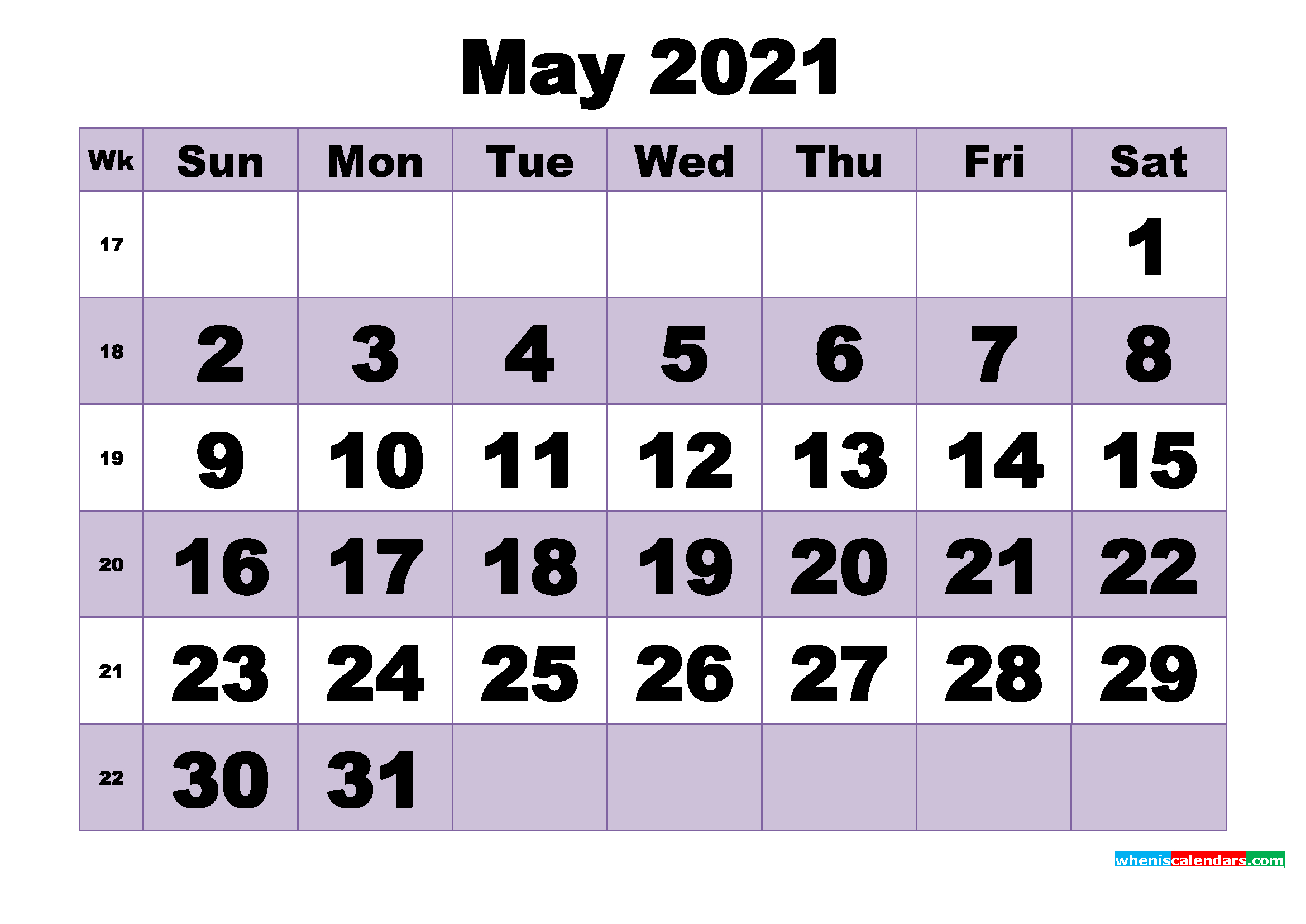 Free May 2021 Printable Monthly Calendar Template-Free Printable Month Calendar 2021