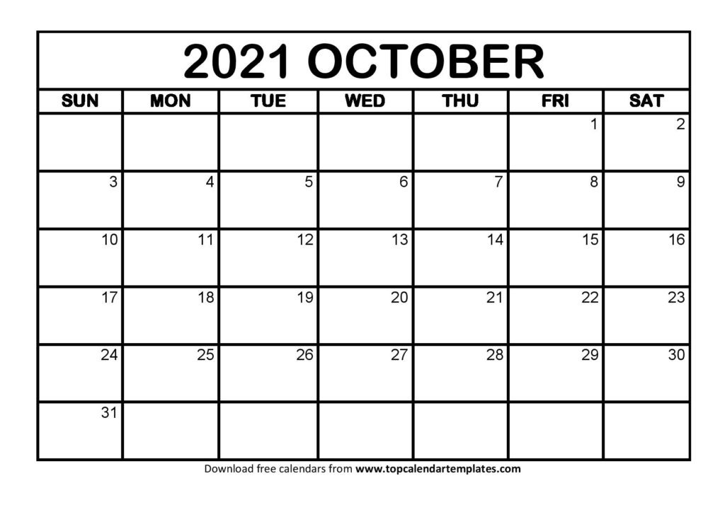 Free October 2021 Calendar Printable (Pdf, Word) Templates-Printable Blank Monthly Calendar August 2021