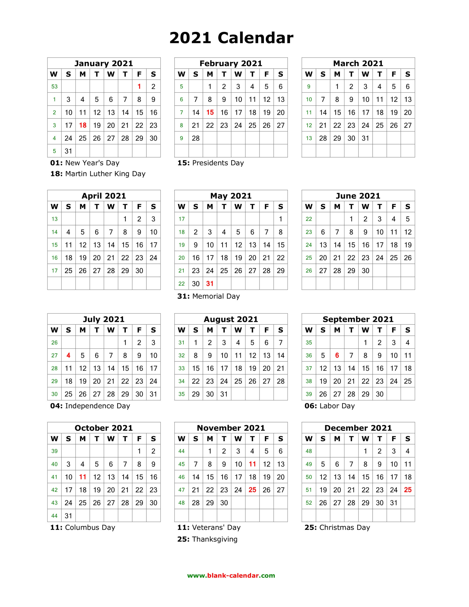 Free Printable 12 Month Calendar 2021 | Printable-12 Month Calendar 2021 Printable