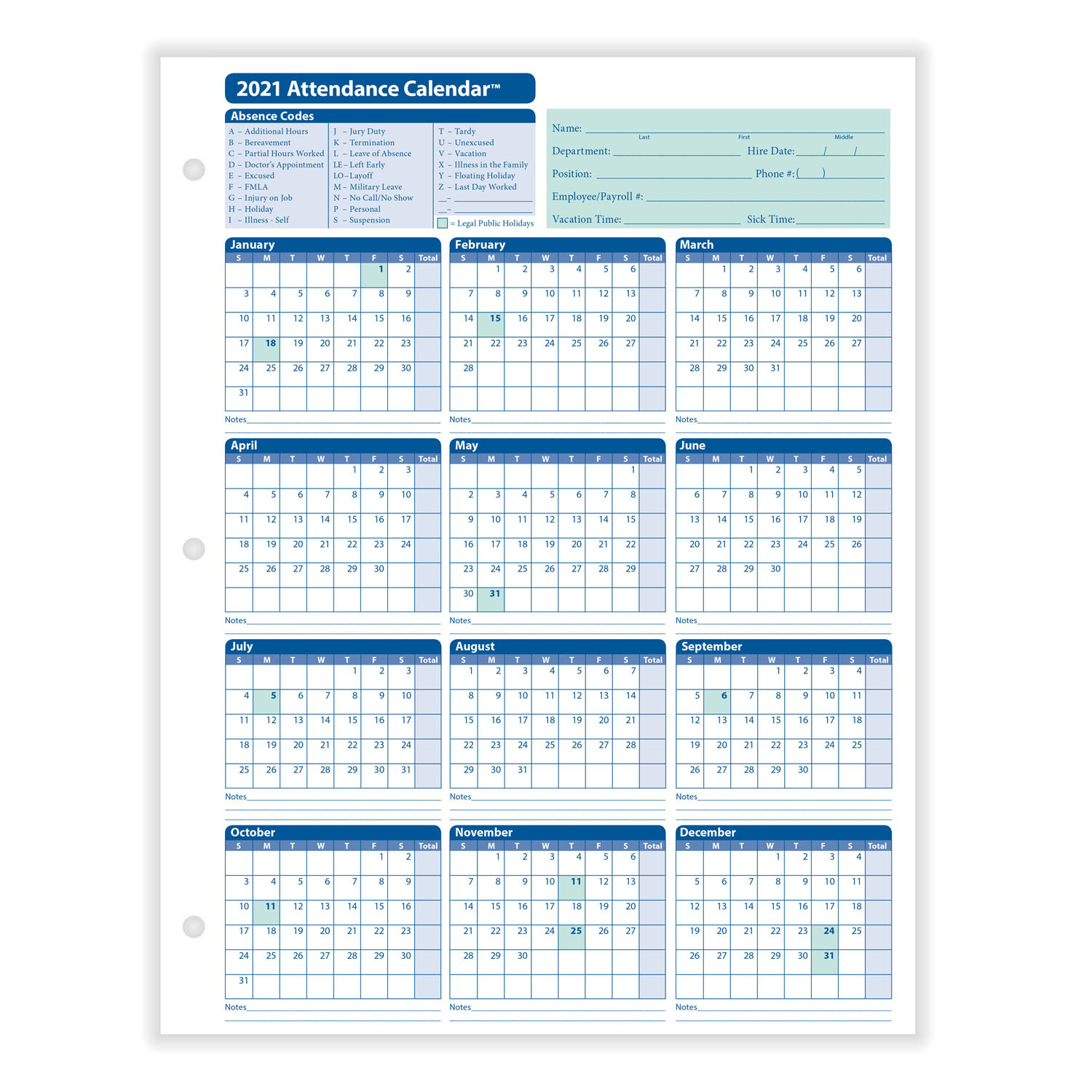 Free Printable 2021 Employee Attendance Calendar Ppe-2021 Employee Attendance Calendar Template