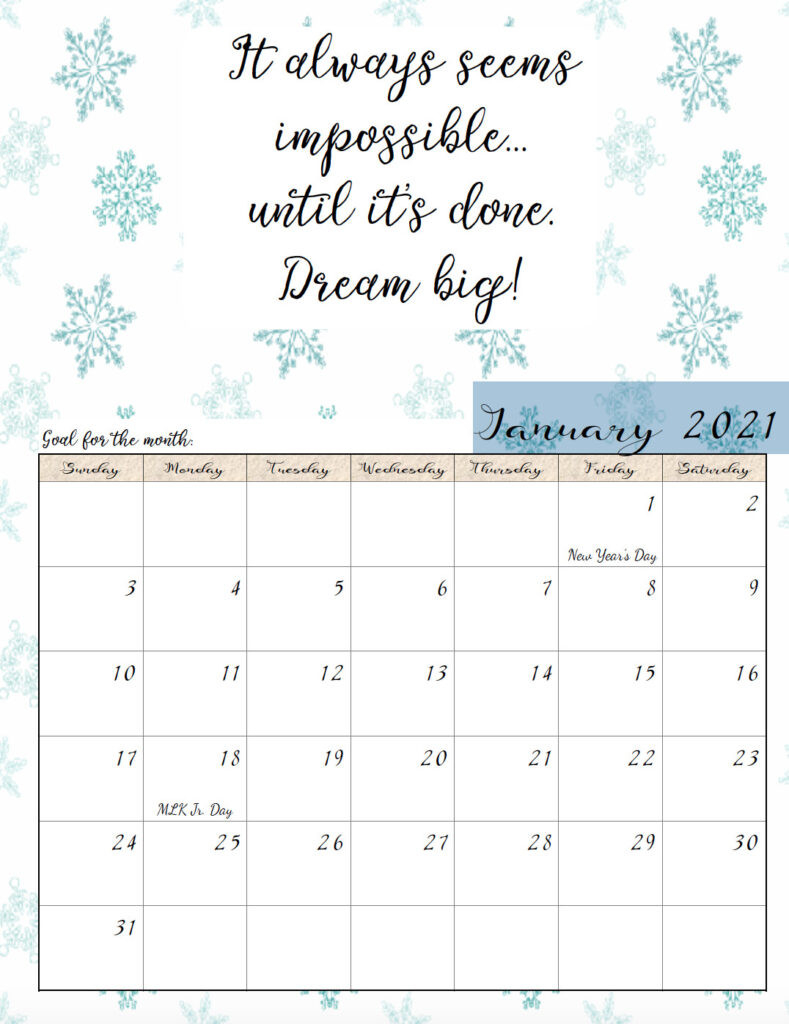 Free Printable 2021 Monthly Motivational Calendars-2021 Monthly Calendar