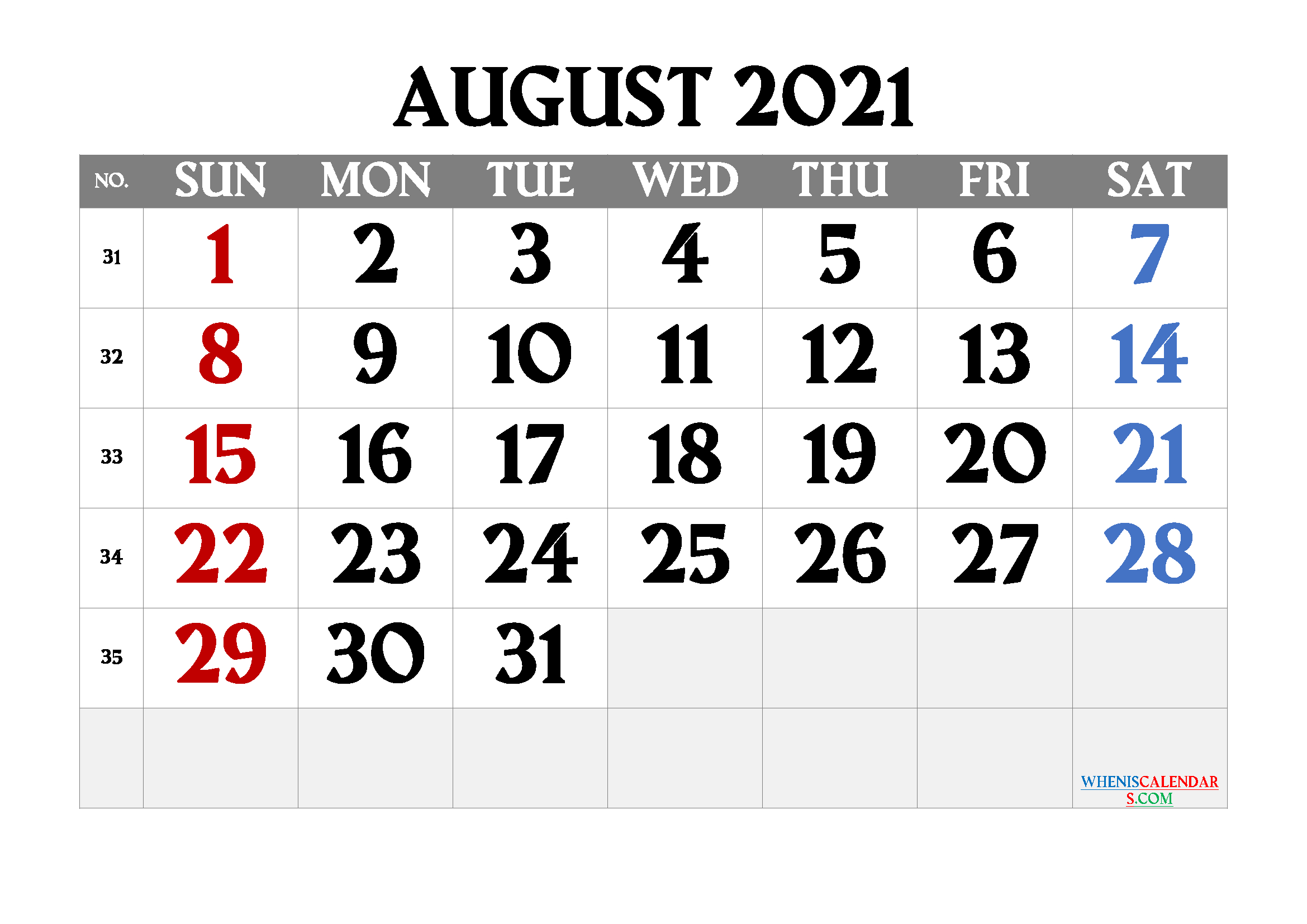 Free Printable August 2021 Calendar-August 2021 Calendar Printable