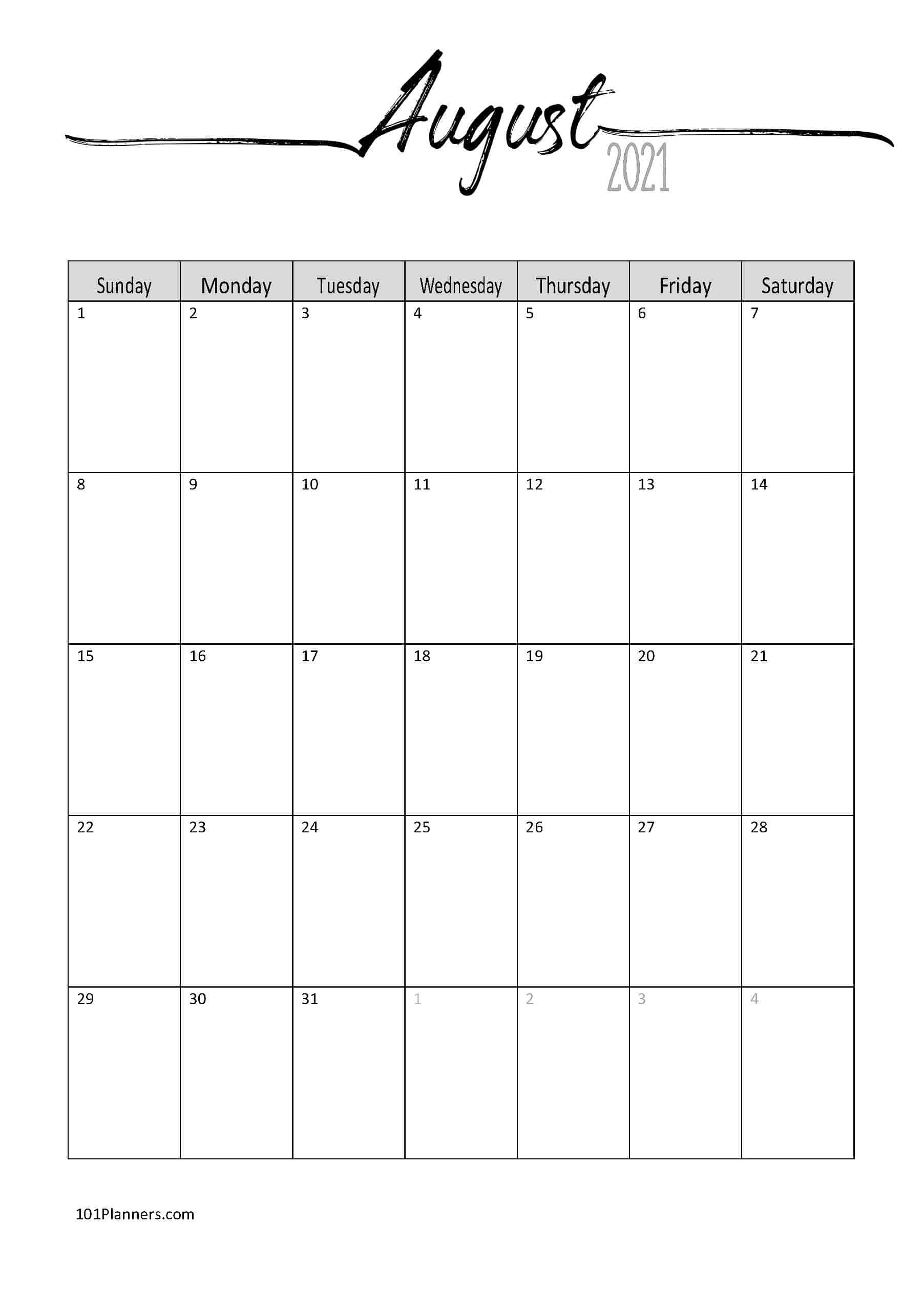 Free Printable August 2021 Calendar-Printable Blank Monthly Calendar August 2021