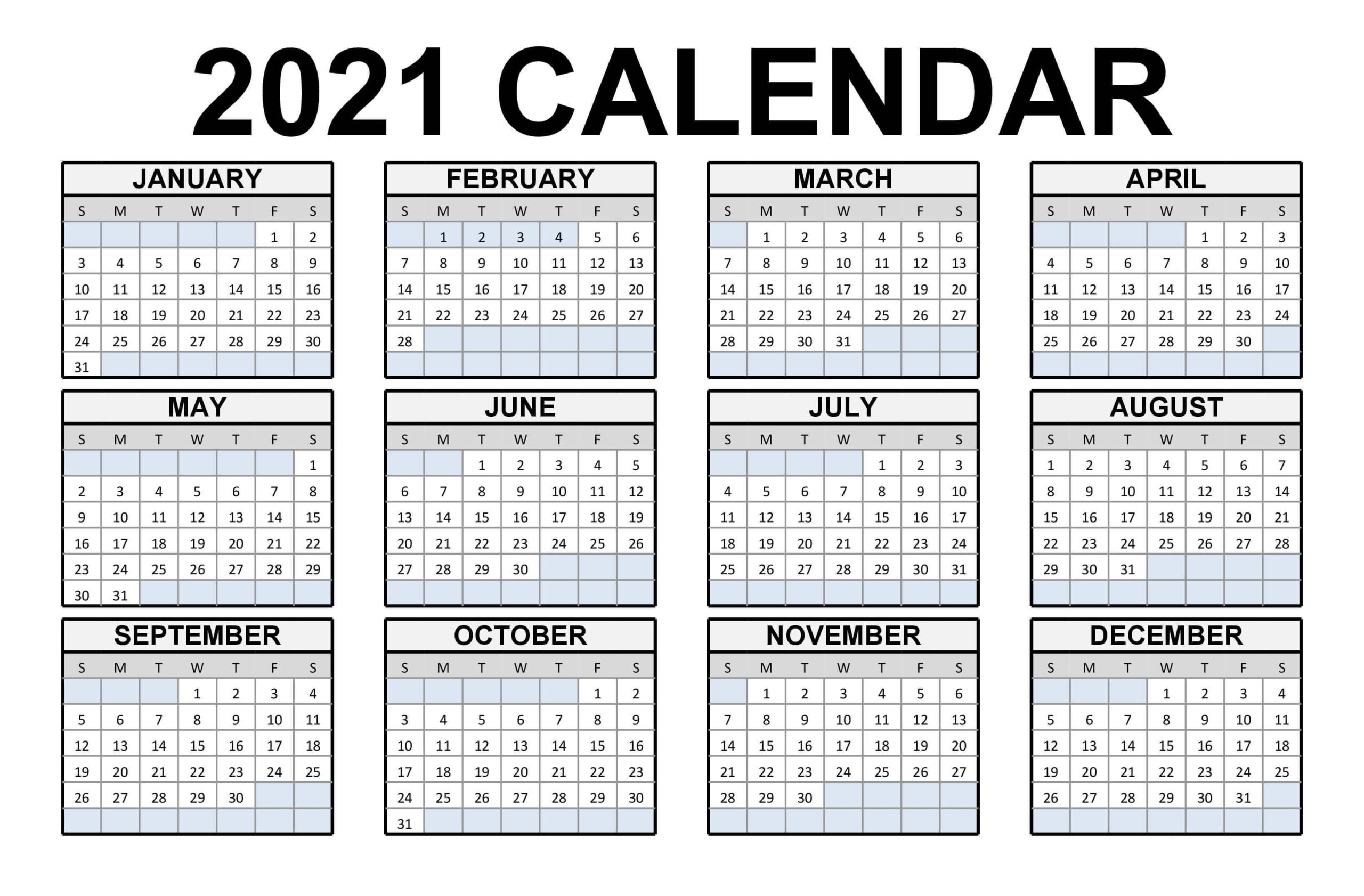Free Printable Calendar 2021 In Pdf Word Excel Template-Monthly Calendar 2021 Printable Free