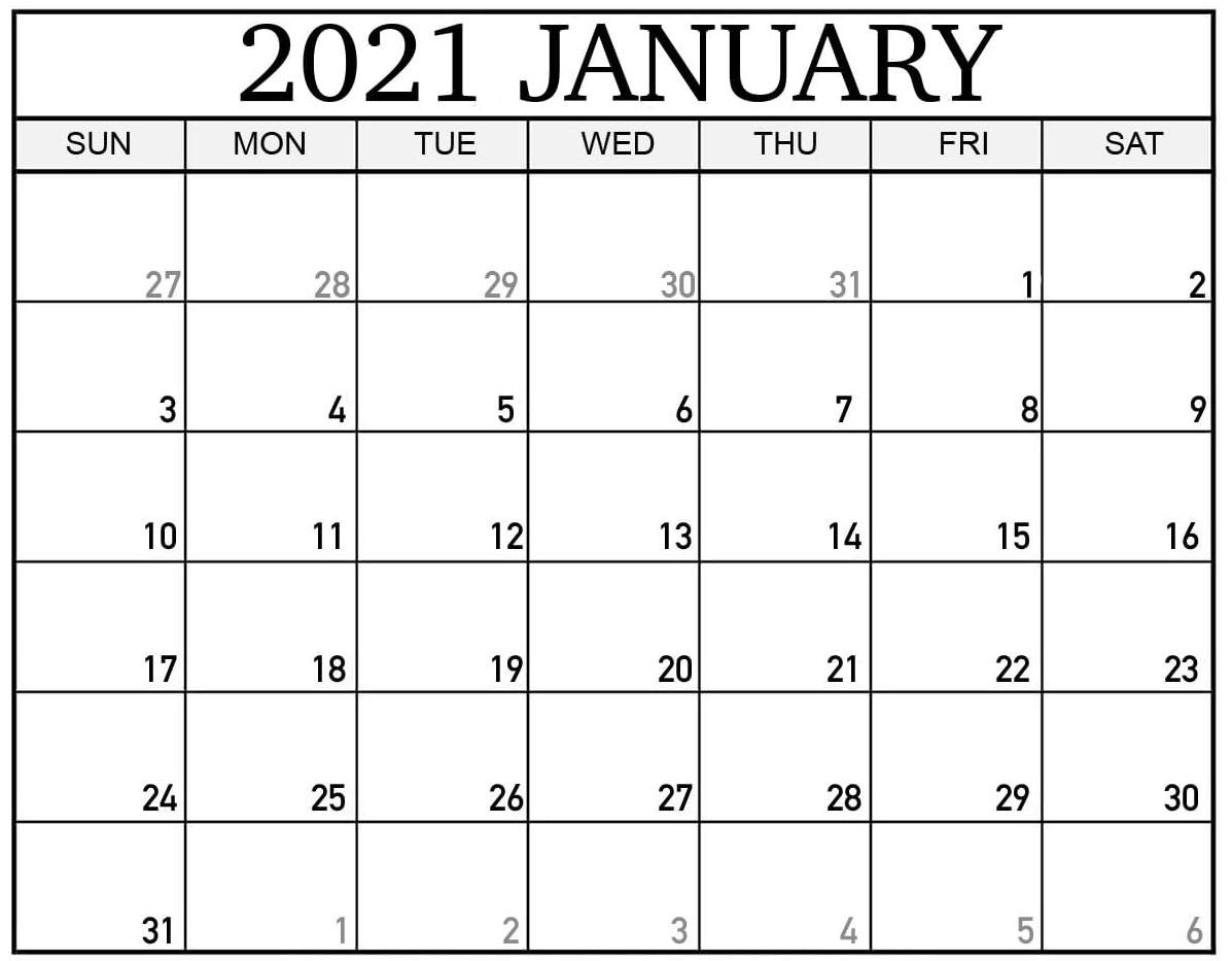 Free Printable Calendar 2021 January Monthly - Web Galaxy-Fill In Calendar January 2021