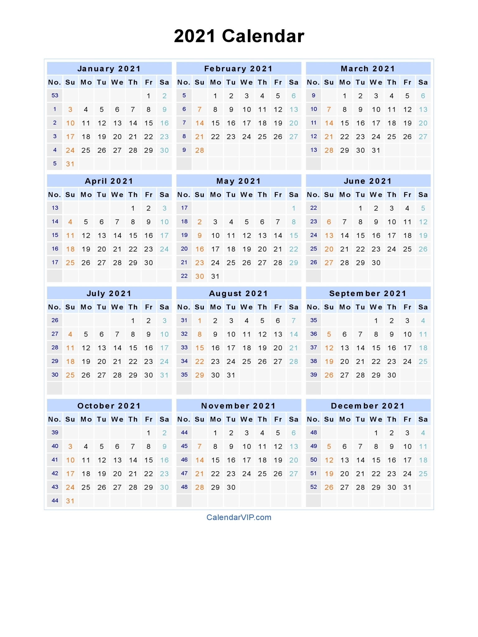 Free Printable Calendar Year 2021 | Ten Free Printable-2021 Yearly Calendar Template Printable Free