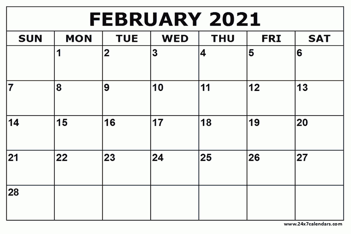 Free Printable February 2021 Calendar : 24X7Calendars-Calendar Templates 2021 February