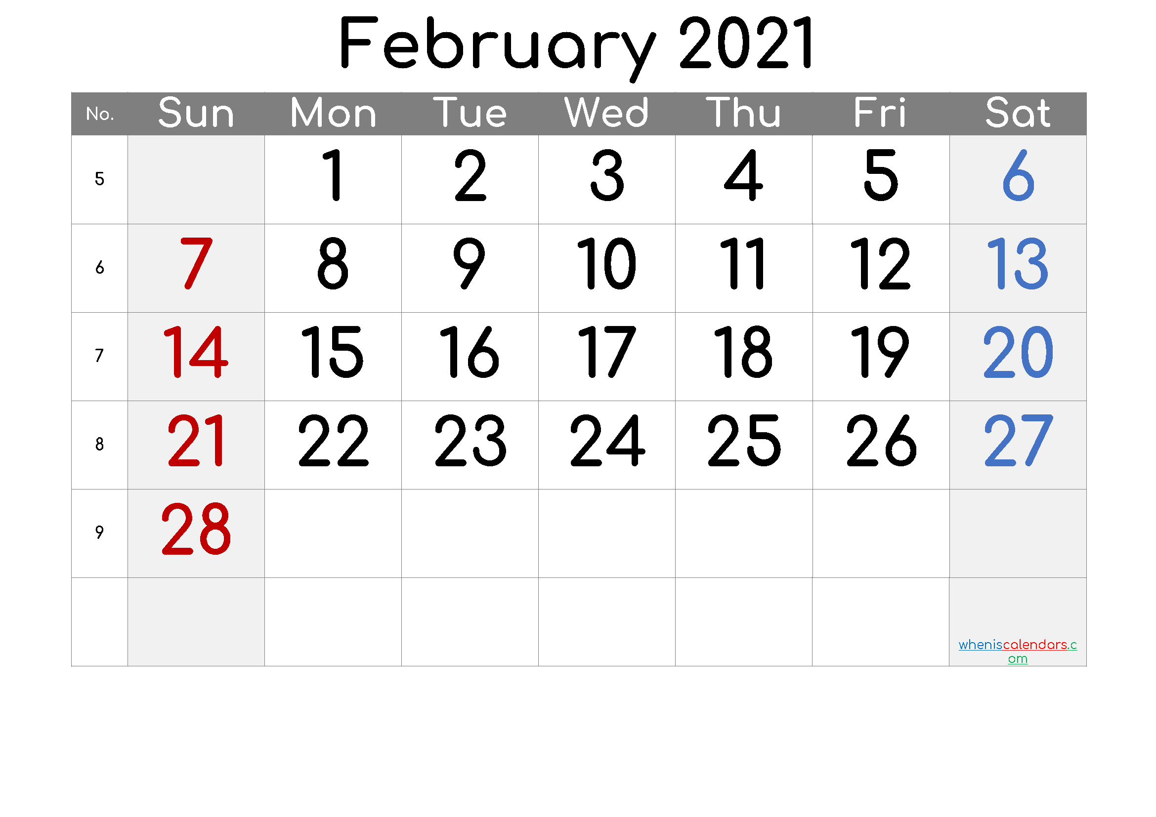 Free Printable February 2021 Calendar - 6 Templates-Calendar Templates 2021 February