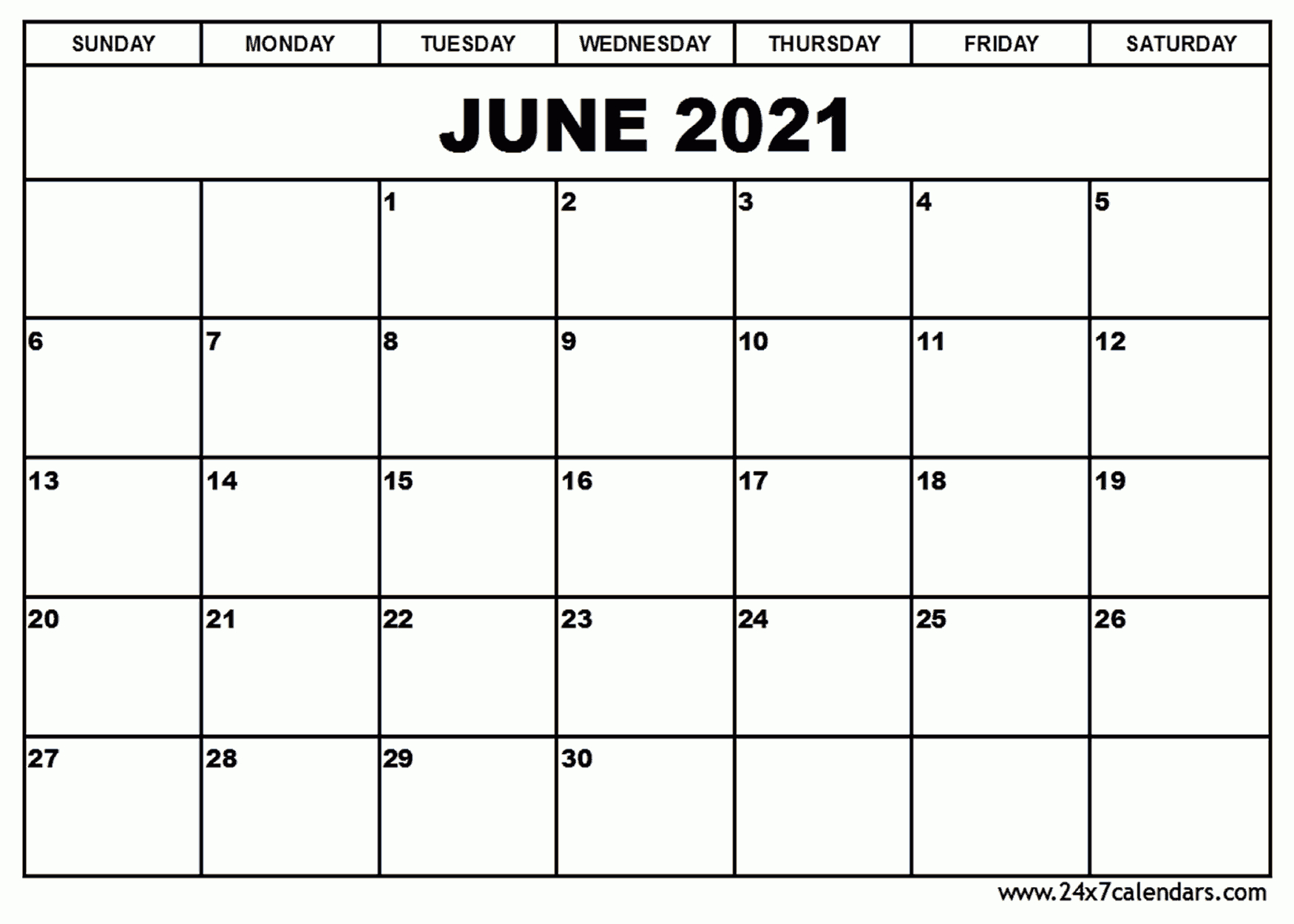 Free Printable June 2021 Calendar : 24X7Calendars-Free 2021 June Calendars That Can Be Edited