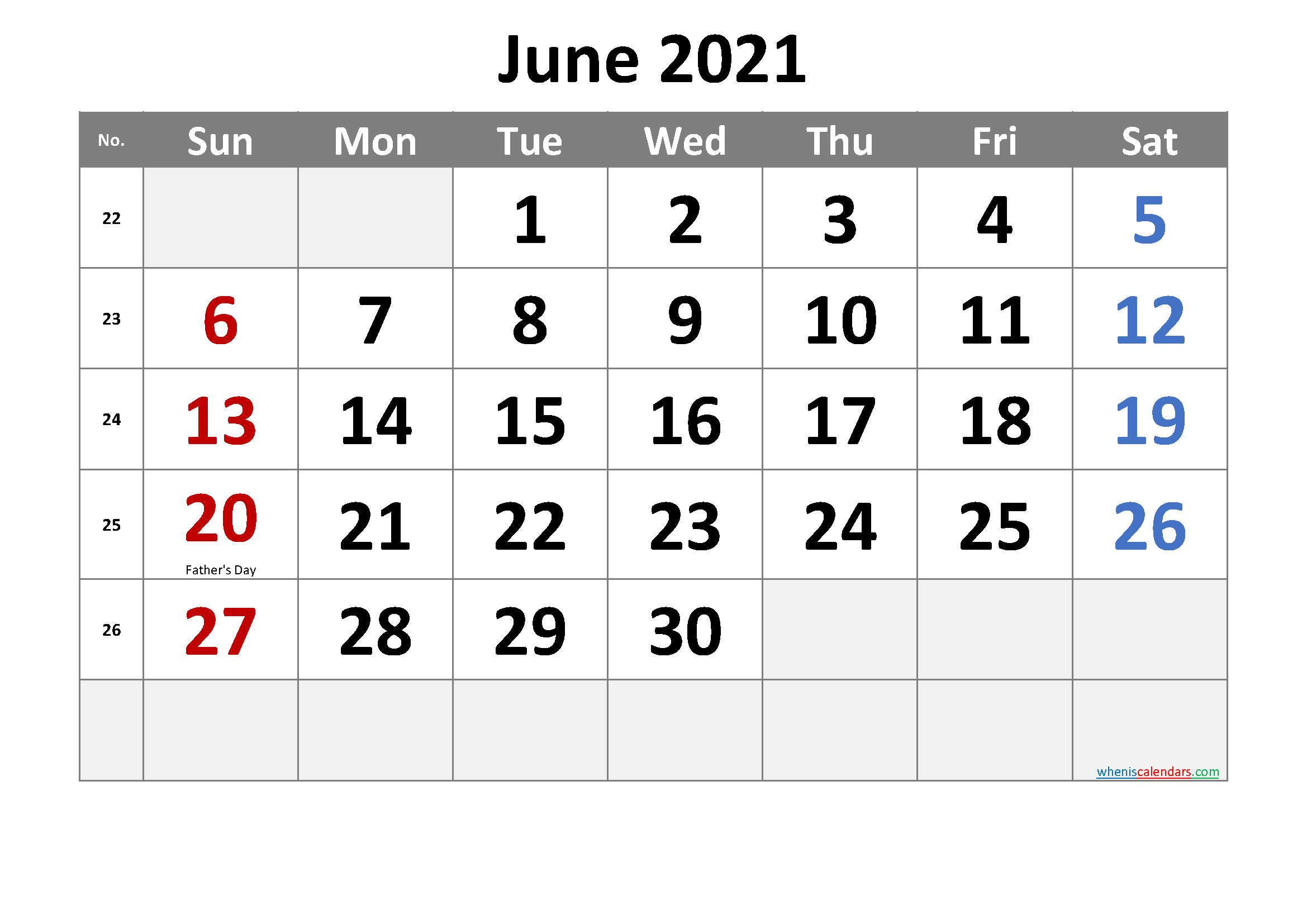 Free Printable June 2021 Calendar With Holidays - 6-June 2021 Calendar
