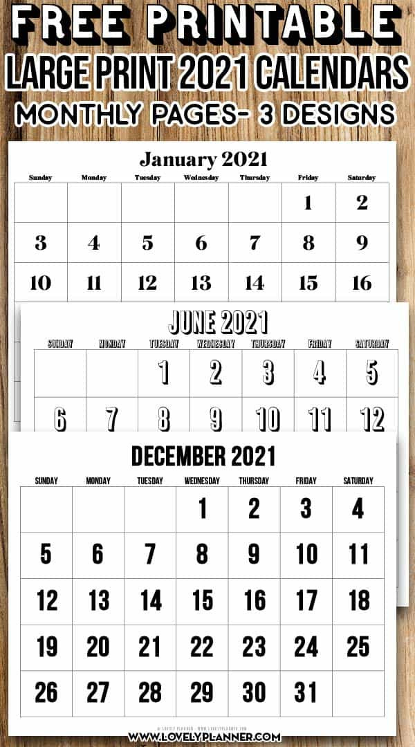 Free Printable Large Print 2021 Calendar - 12 Month-3 Month Printable Calendar Templates 2021