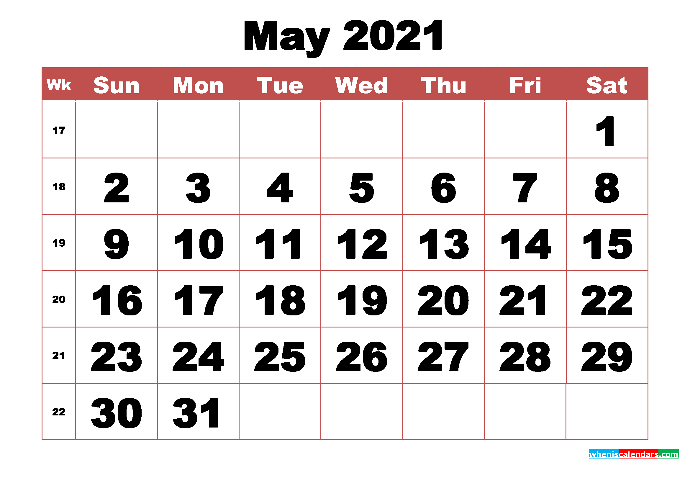Free Printable May 2021 Calendar With Week Numbers | Free-Calendar May 2021