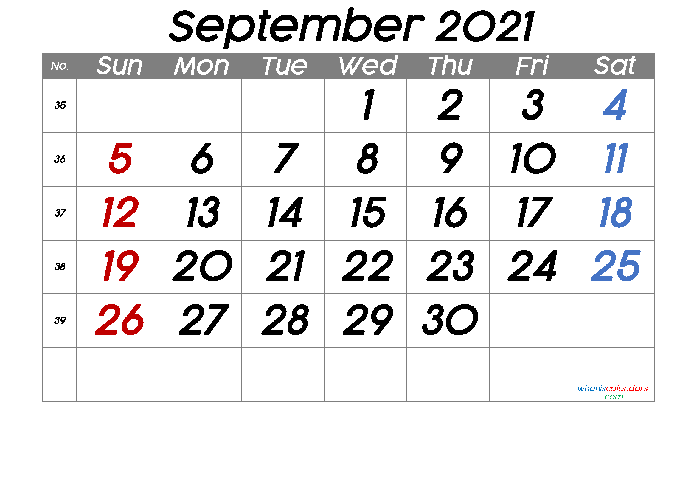 Free Printable September 2021 Calendar (Premium)-September 2021 Calendar Printable Template