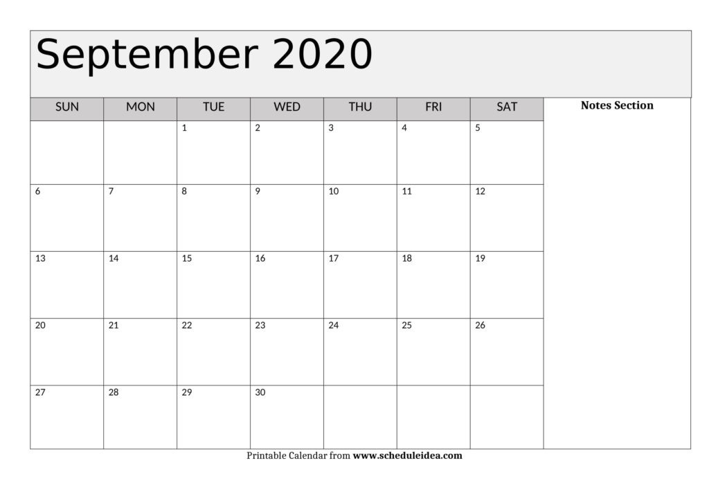 Free September 2020 Calendar Portrait Notes A4 Template-Fill In Calendar September 2021