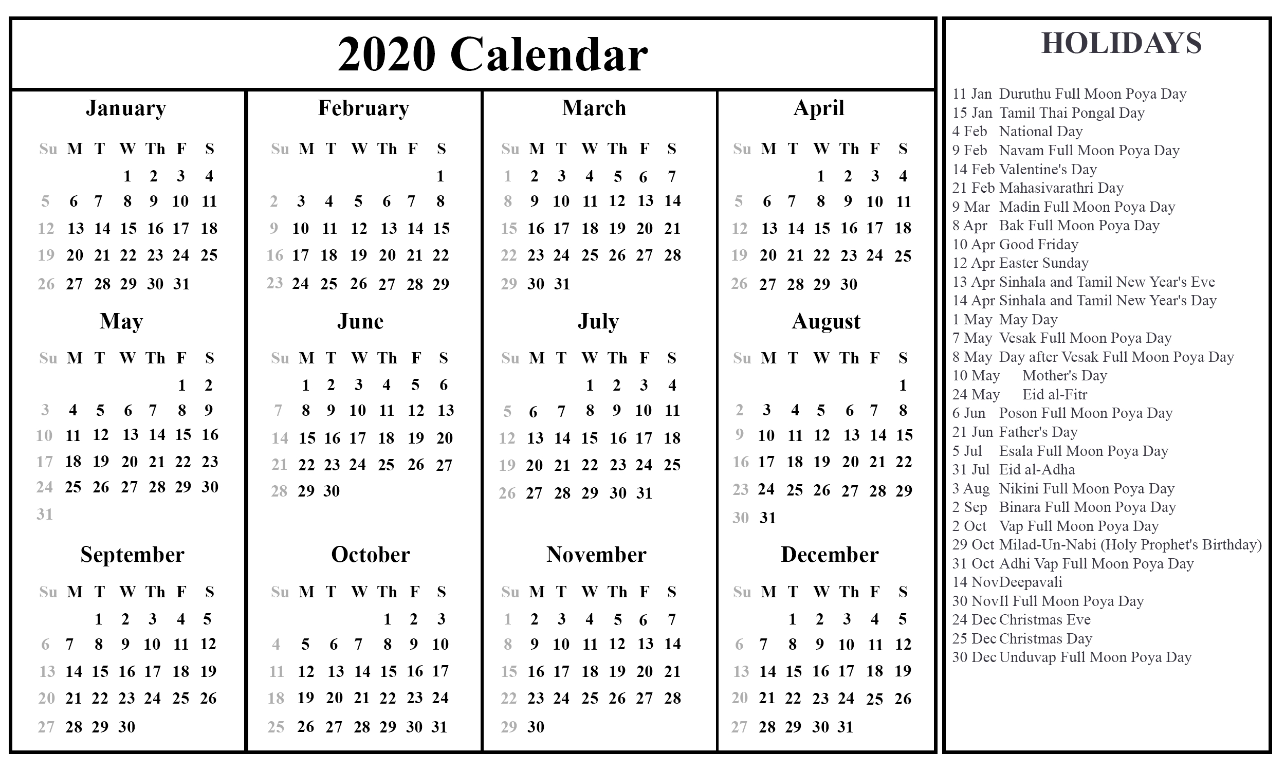 Free Sri Lanka 2020 Calendar With Holidays In Pdf Word-2021 Holidays Mercantile Sl